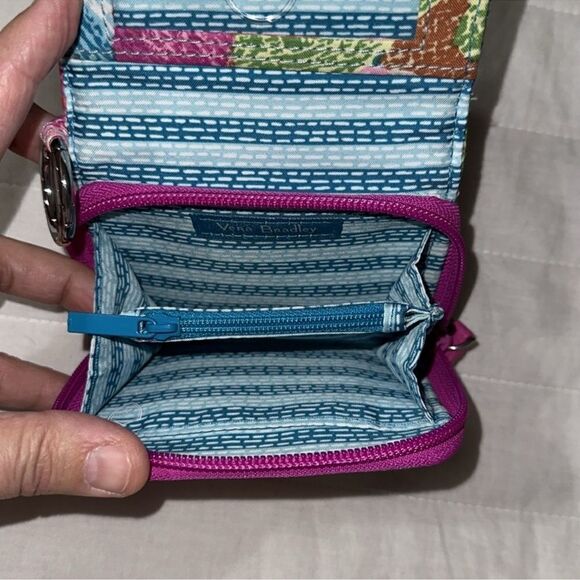 Vera Bradley Superbloom Floral Pink Blue Small Compact Fold Zip Around Wallet - Picture 8 of 9
